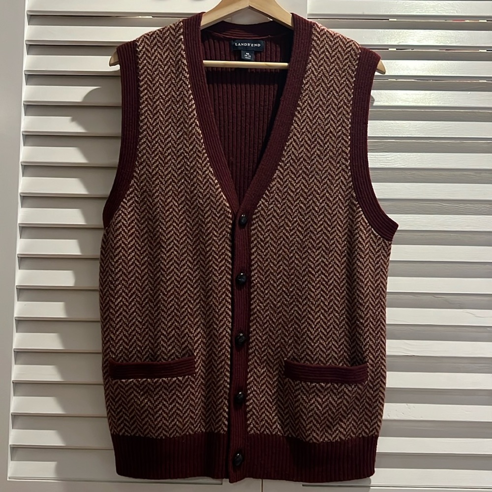 NWOT Vintage Lands End Herringbone Sweater Vest - Size M